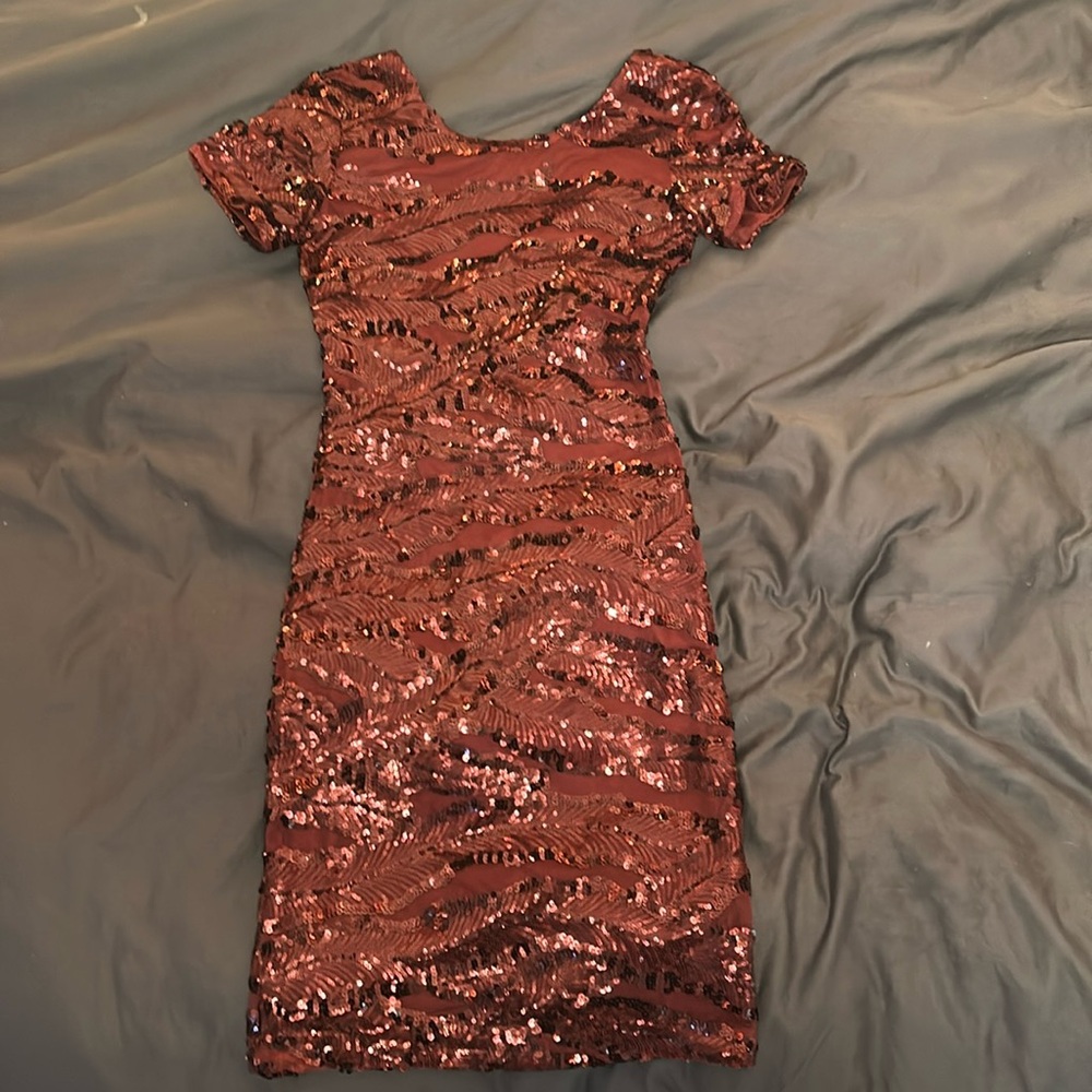 Burgundy Sequined Cocktail Dress